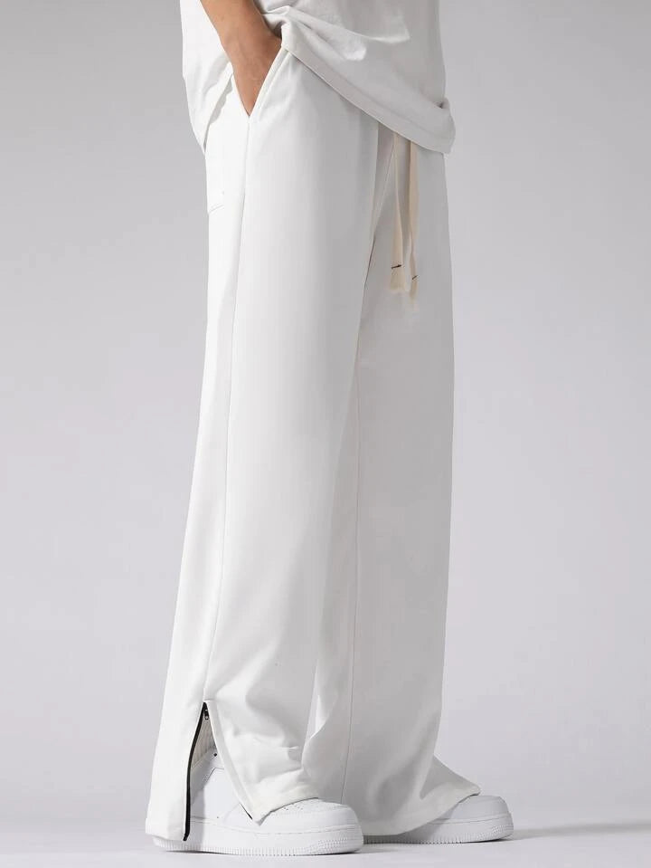 White Trackpants with Zip at Bottom – Classic Aesthetic Streetwear | Bombyy Clothings