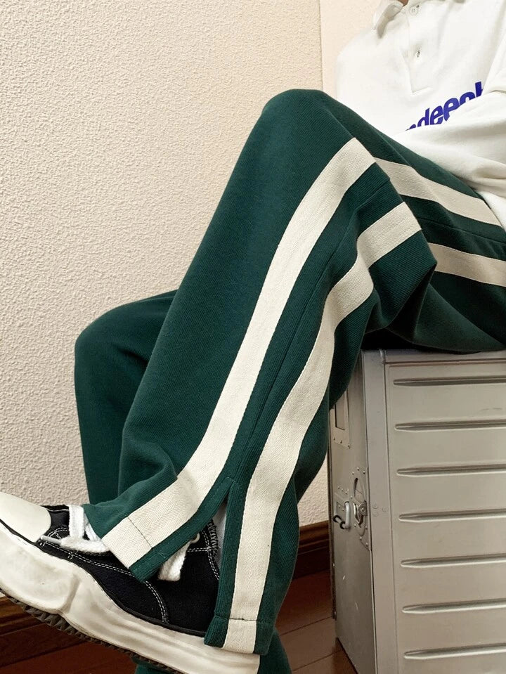 Green Trackpant with White Stripes – Classic Aesthetic Streetwear | Bombyy Clothings