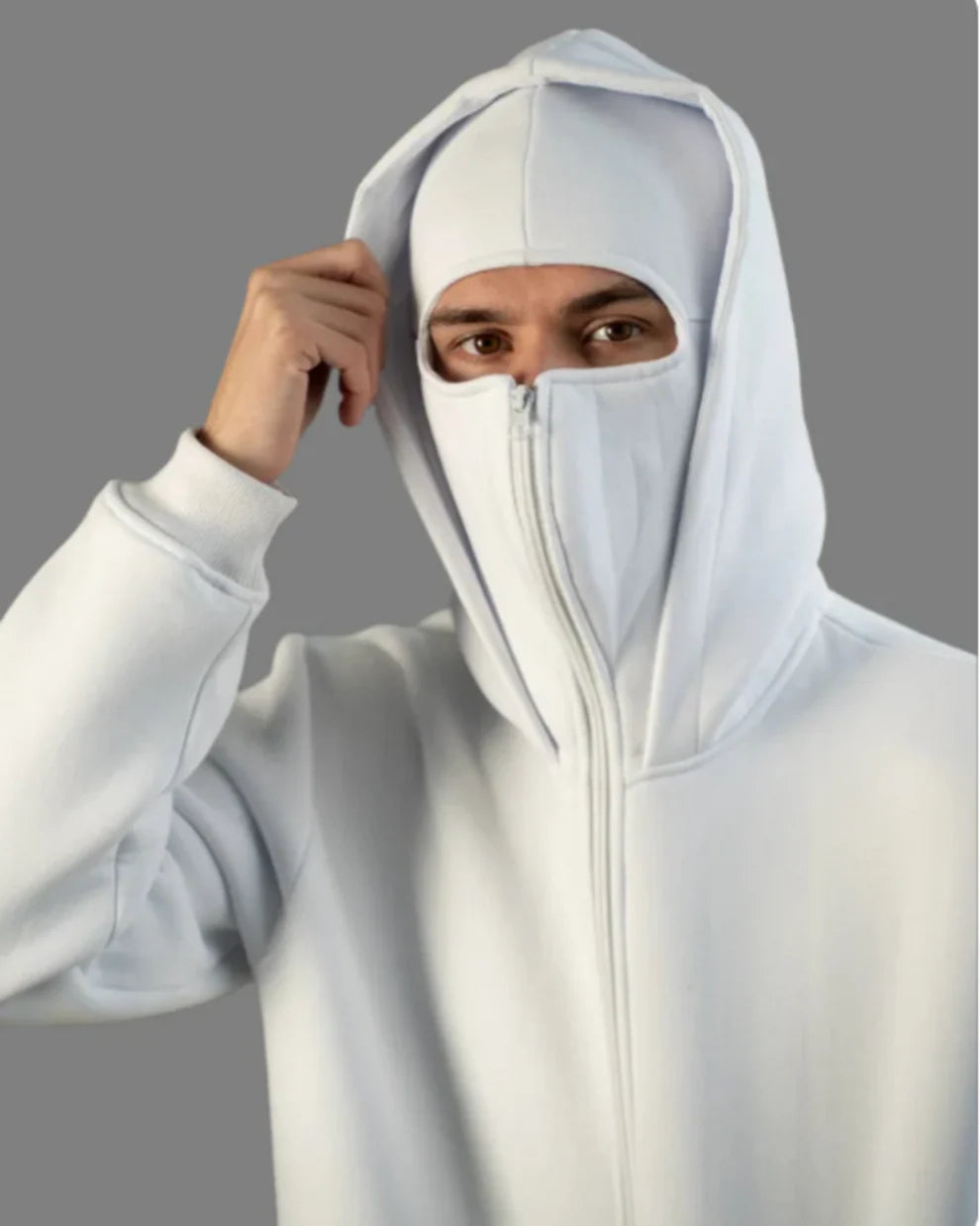 Clean White Balaclava Hoodie Mask.