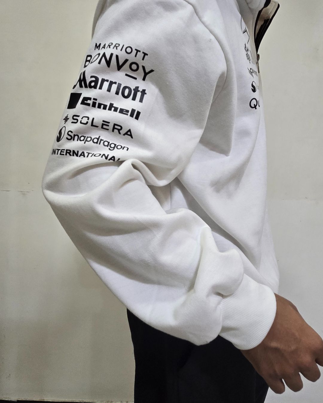 BombyyClothings AMG Petronas Inspired Half Zip Polo Sweatshirt – White Premium Edition