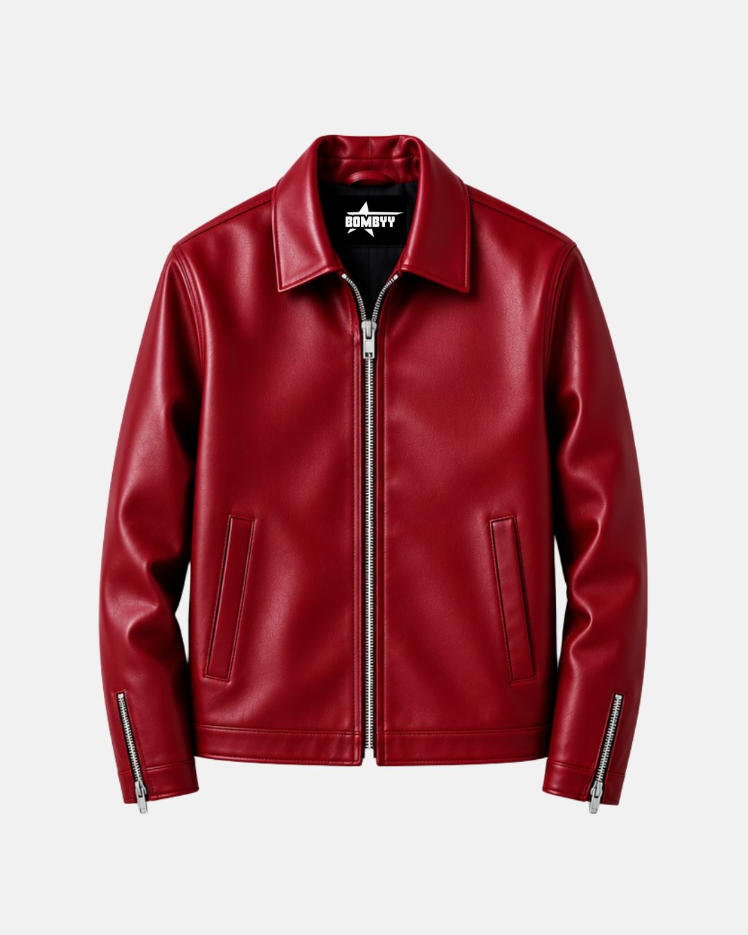 Bombyy Premium Red Faux Leather Jacket for Men | Classic Zip-Up Jacket
