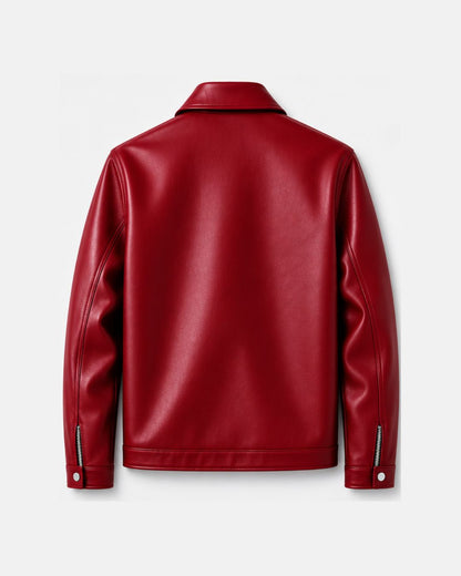 Bombyy Premium Red Faux Leather Jacket for Men | Classic Zip-Up Jacket