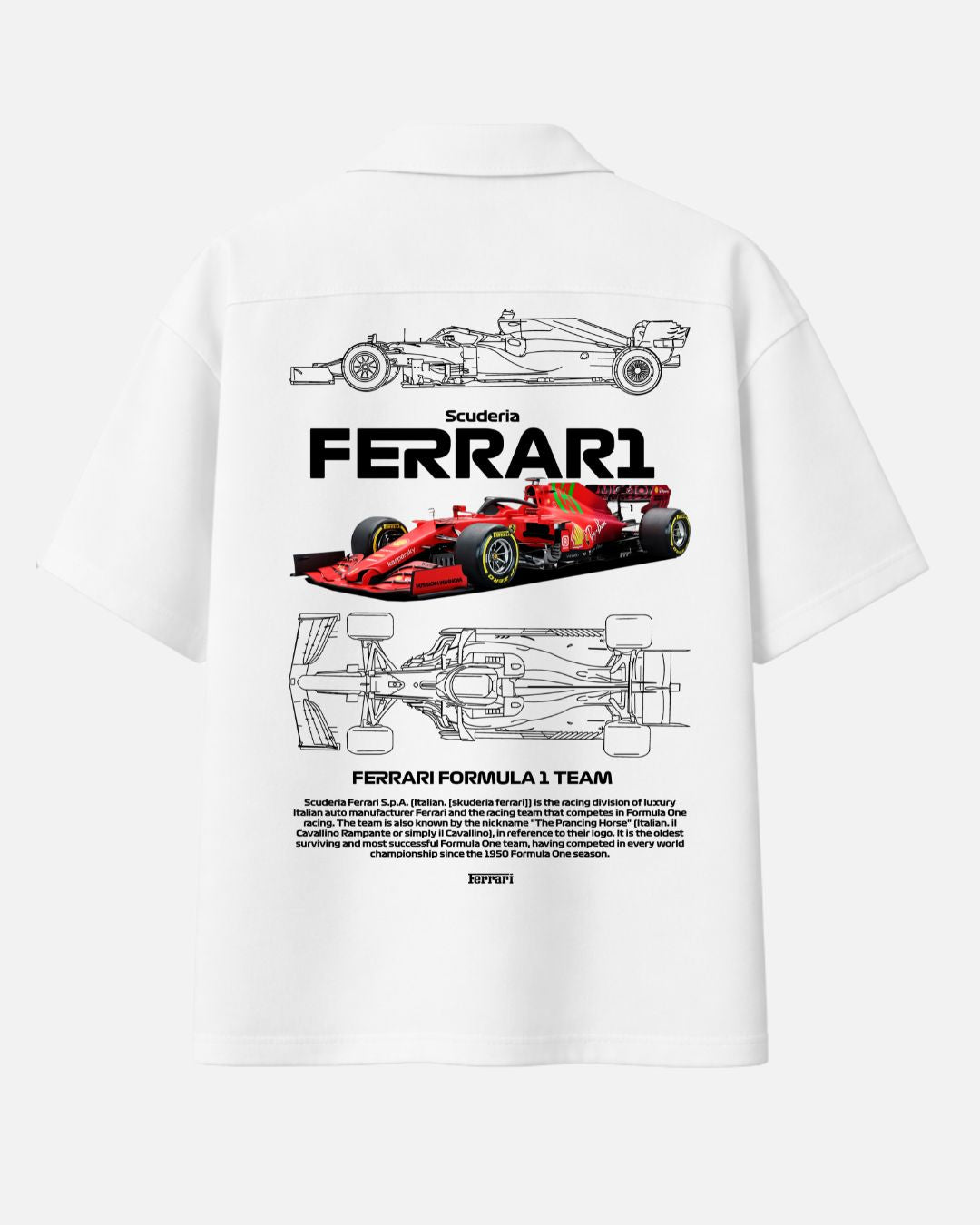 Scuderia Ferrari Formula 1 White Oversized Shirt – Premium Cuban Collar Unisex | BombyyClothing