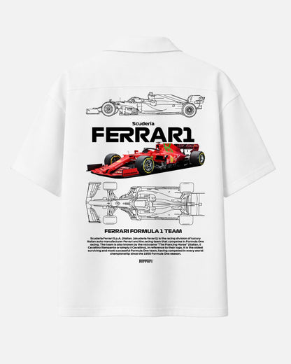 Scuderia Ferrari Formula 1 White Oversized Shirt – Premium Cuban Collar Unisex | BombyyClothing
