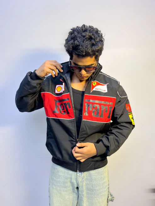 Ferrari F1 Black Vintage Scuderia Racing Puffer Jacket