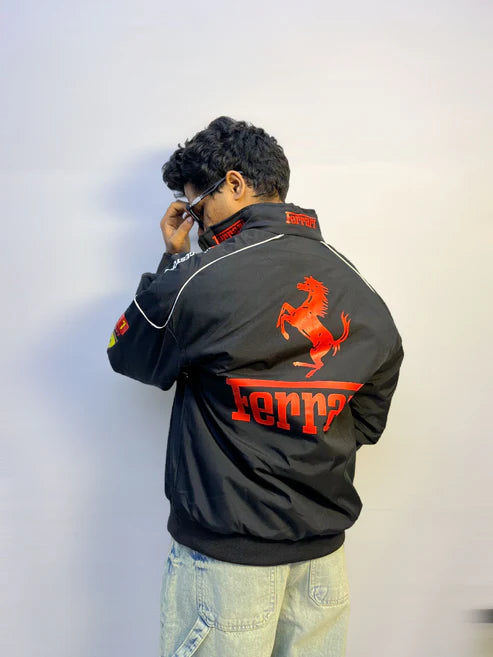 Ferrari F1 Black Vintage Scuderia Racing Puffer Jacket