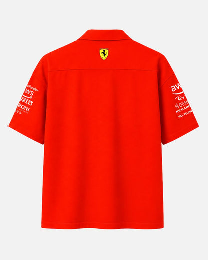 Ferrari F1 Scuderia Cuban Collar Shirt by Bombyy Clothing – Premium Red Oversized Unisex Racing Shirt