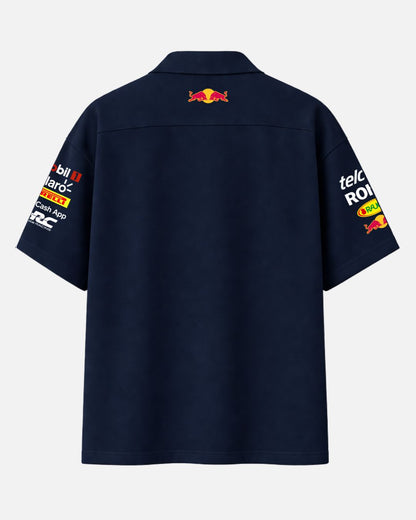 Oracle Red Bull Racing Navy Blue Oversized Shirt – Elite Unisex Formula One Streetwear | Premium Cuban Collar | BombyyClothing