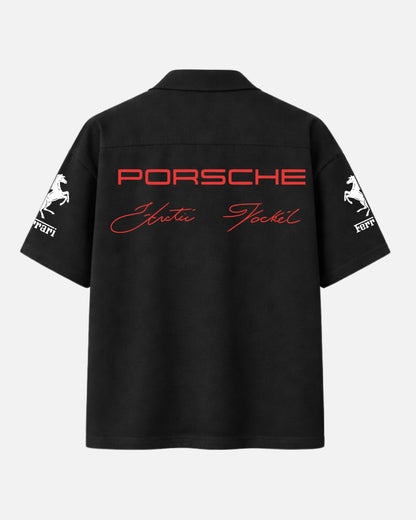 Porsche Motorsport Black Oversized Shirt – Premium Unisex Cuban Collar Streetwear | BombyyClothing