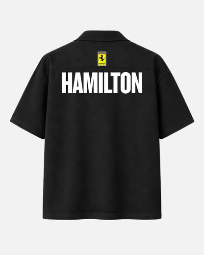 Formula One Hamilton Black Oversized Shirt – Premium Unisex Cuban Collar Streetwear | BombyyClothing