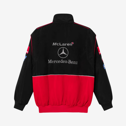 Vintage Red  Mercedes Parachute Puffer Jacket – Embroidered Logos
