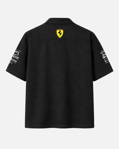 Ferrari F1 Scuderia Black Cuban Collar Oversized Shirt BombyyClothing