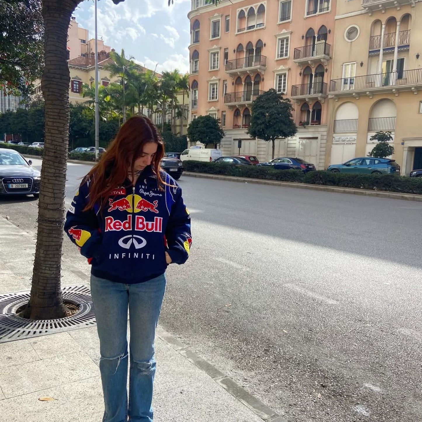 Parachute F1 Vintage Red Bull Embroidery Puffer Jacket, a premium blend of motorsport heritage and streetwear fashion.