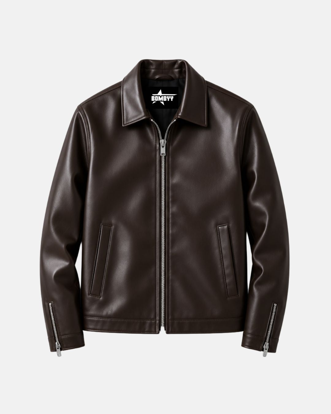 Bombyy Premium Dark Brown Faux Leather Jacket for Men | Classic Zip-Up Jacket