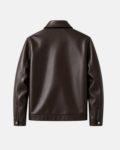 Bombyy Premium Dark Brown Faux Leather Jacket for Men | Classic Zip-Up Jacket