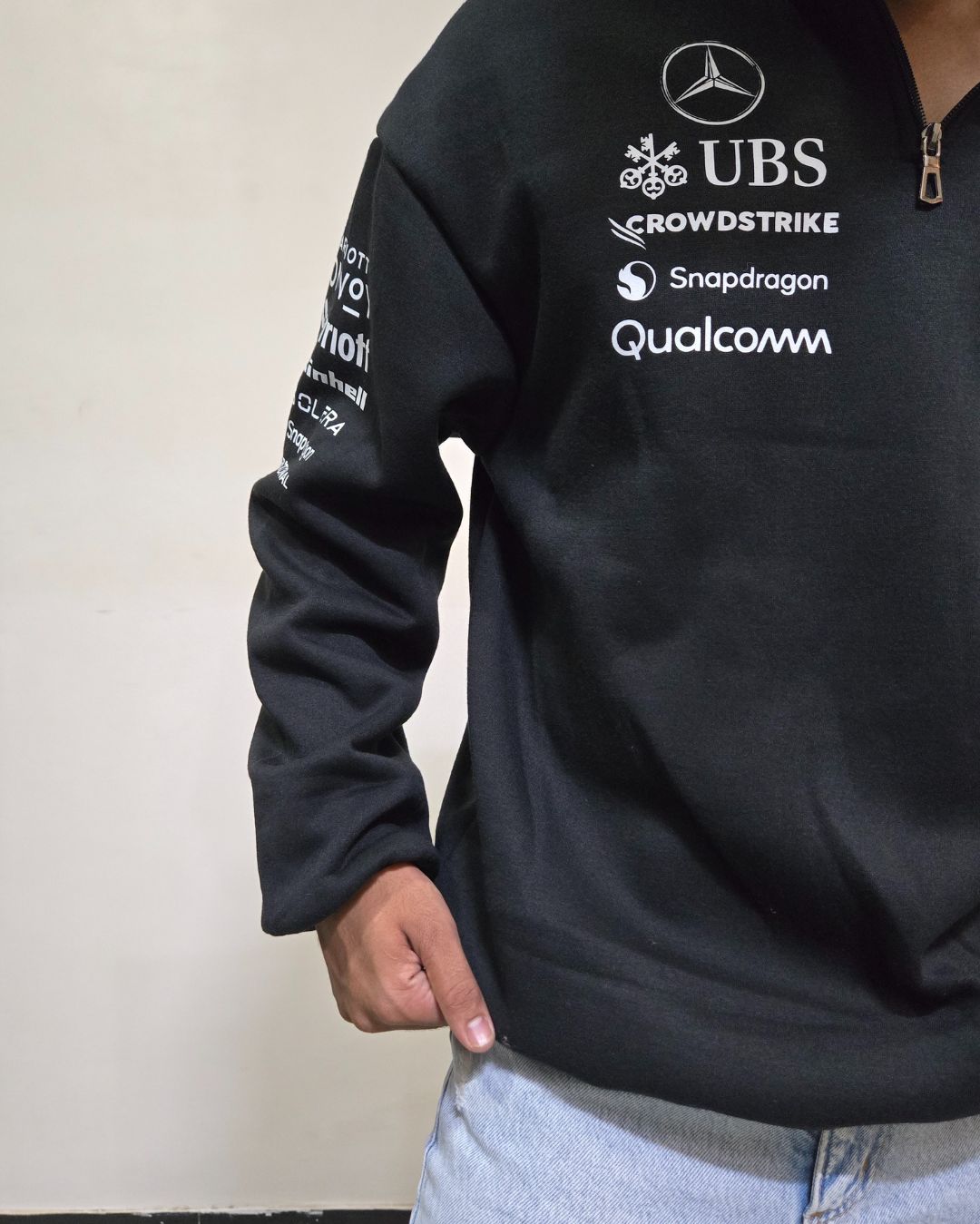 AMG Petronas Inspired Half Zip Polo Sweatshirt Black – Premium All Season Wear