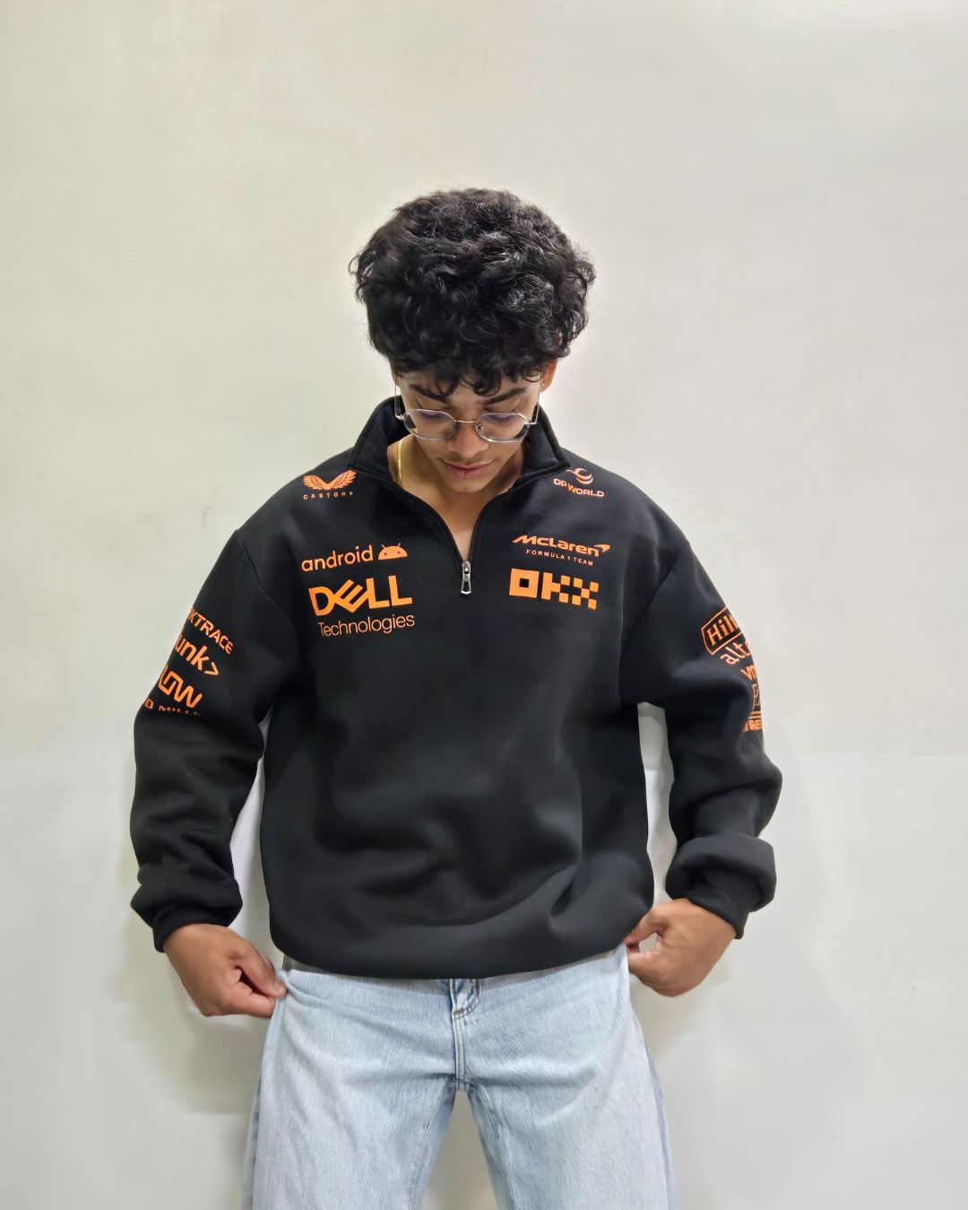 Premium vintage racing half zip polo sweatshirt all season wear