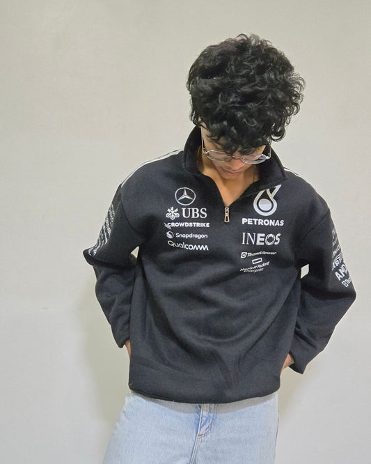 AMG Petronas inspired black half zip sweatshirt back view