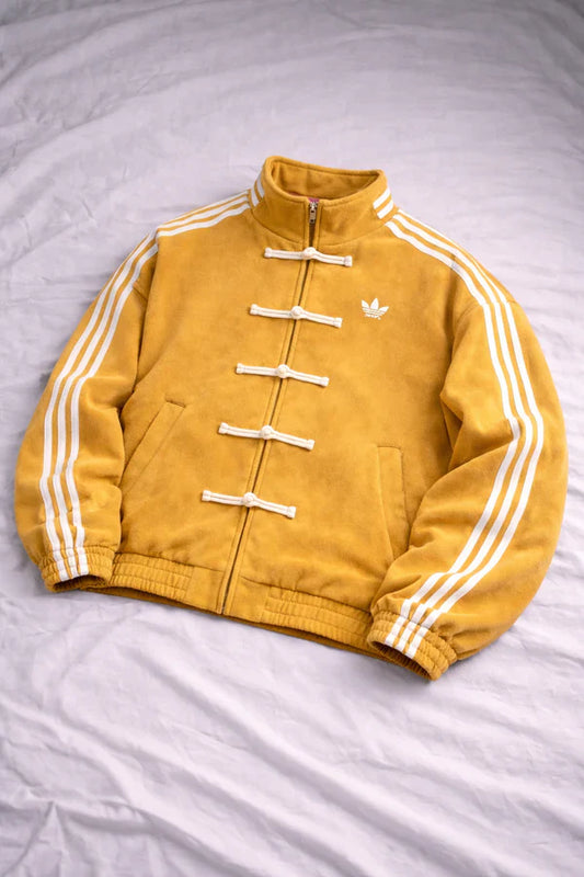 CNY yellow racing jacket BombyyClothing premium streetwear jacket with stripe sleeves India