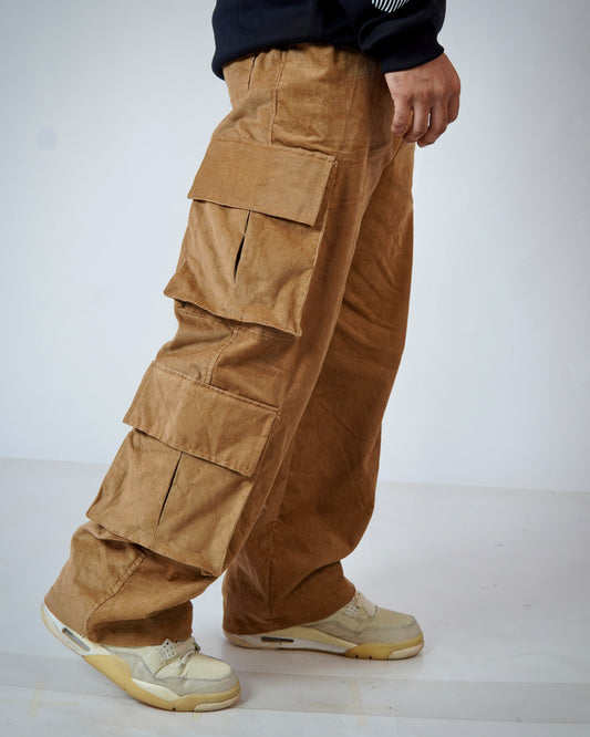 Brown Corduroy 6-Pocket Cargo Pants – Functional Streetwear with Aesthetic Utility | Bombyy Clothings
