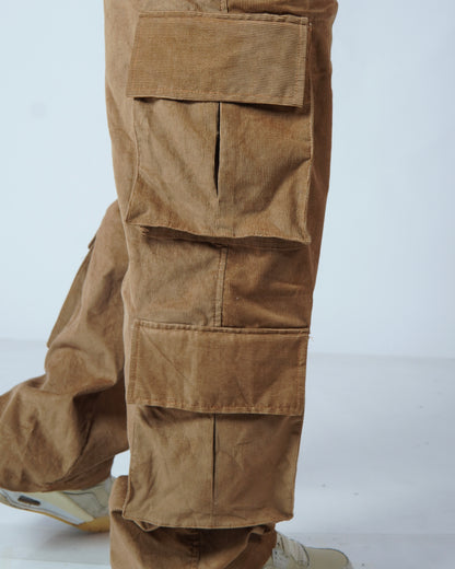 Brown Corduroy 6-Pocket Cargo Pants – Functional Streetwear with Aesthetic Utility | Bombyy Clothings