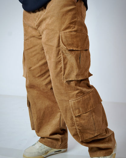 Brown Corduroy 6-Pocket Cargo Pants – Functional Streetwear with Aesthetic Utility | Bombyy Clothings
