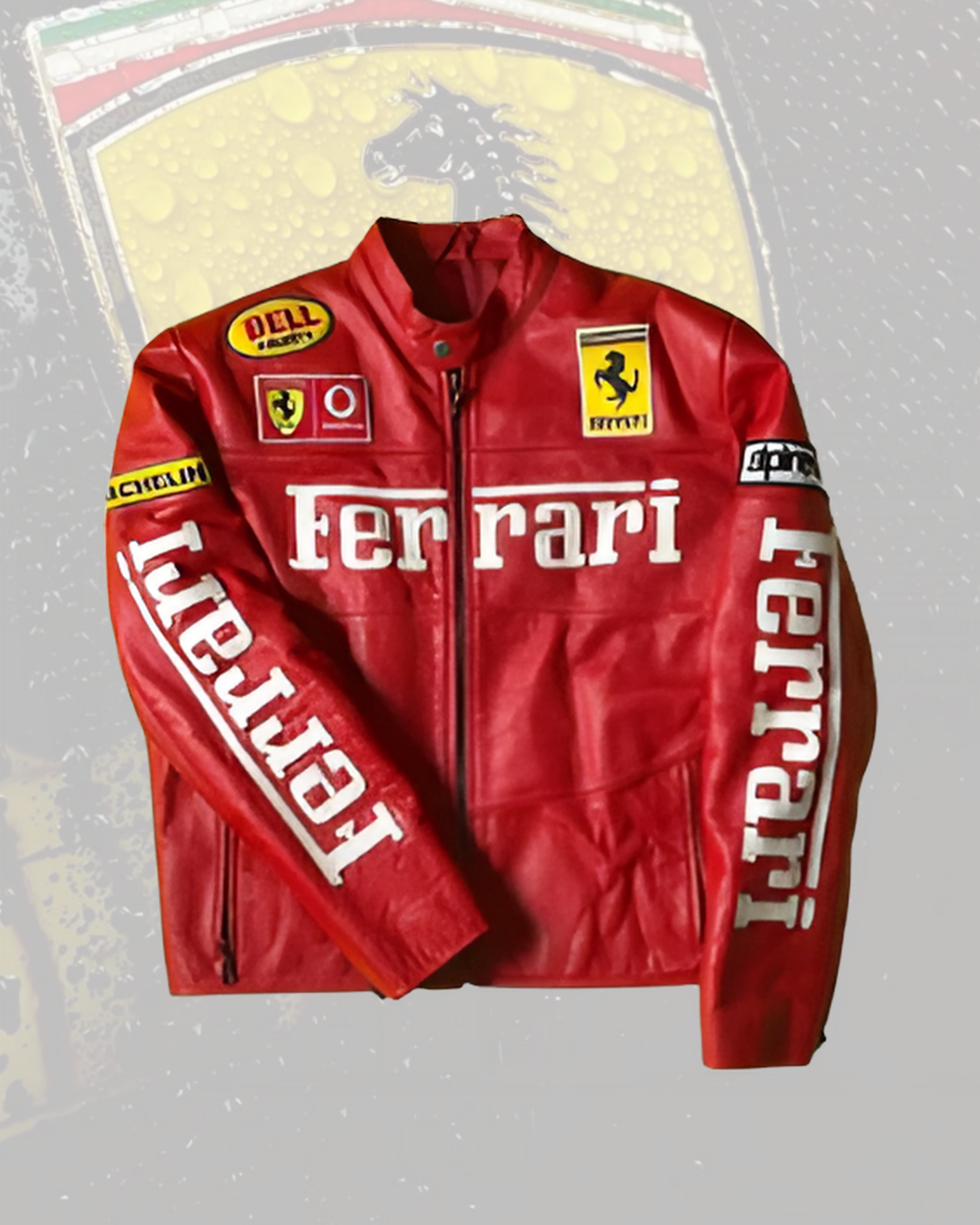 Red Ferrari leather jacket with embroidered Scuderia logo, premium stitching, and racing-inspired design.

Luxury Ferrari red leather biker jacket featuring sleek silhouette and high-end motorsport branding.