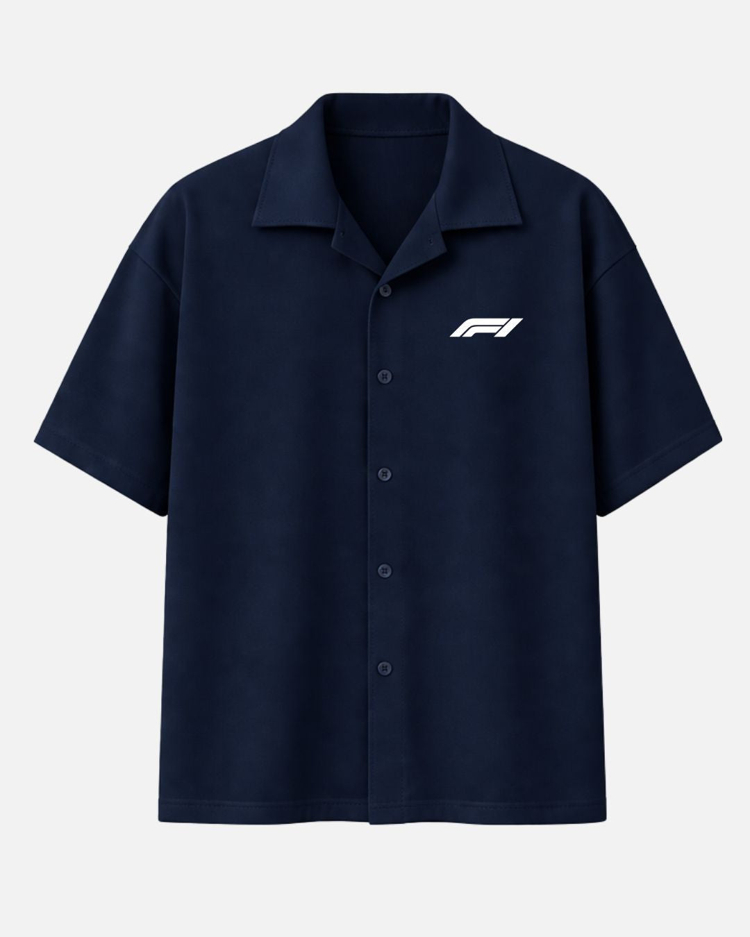 Navy blue Hamilton Formula One oversized unisex shirt with premium Cuban collar made from 250 GSM imported cotton fabric in luxury box fit streetwear style by BombyyClothing