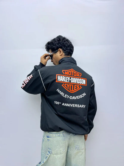 Harley Davidson black biker jacket winter style Harley Davidson jacket back view motorcycle style