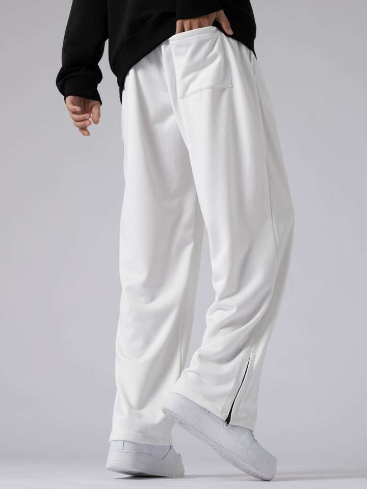 White Trackpants with Zip at Bottom – Classic Aesthetic Streetwear | Bombyy Clothings