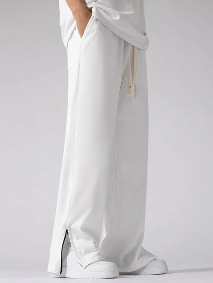 White Trackpants with Zip at Bottom – Classic Aesthetic Streetwear | Bombyy Clothings
