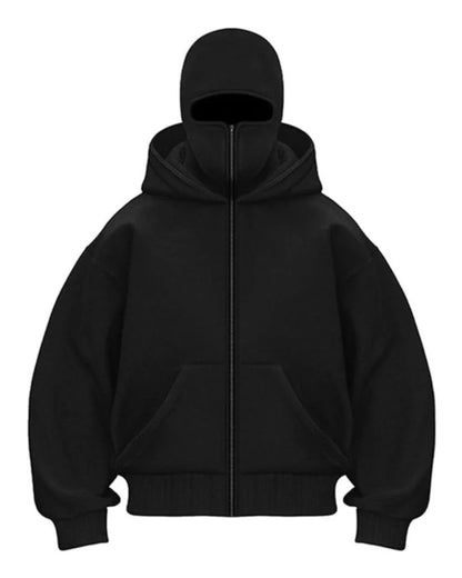 Black Balaclava Hoodie with Full Zip Face Mask