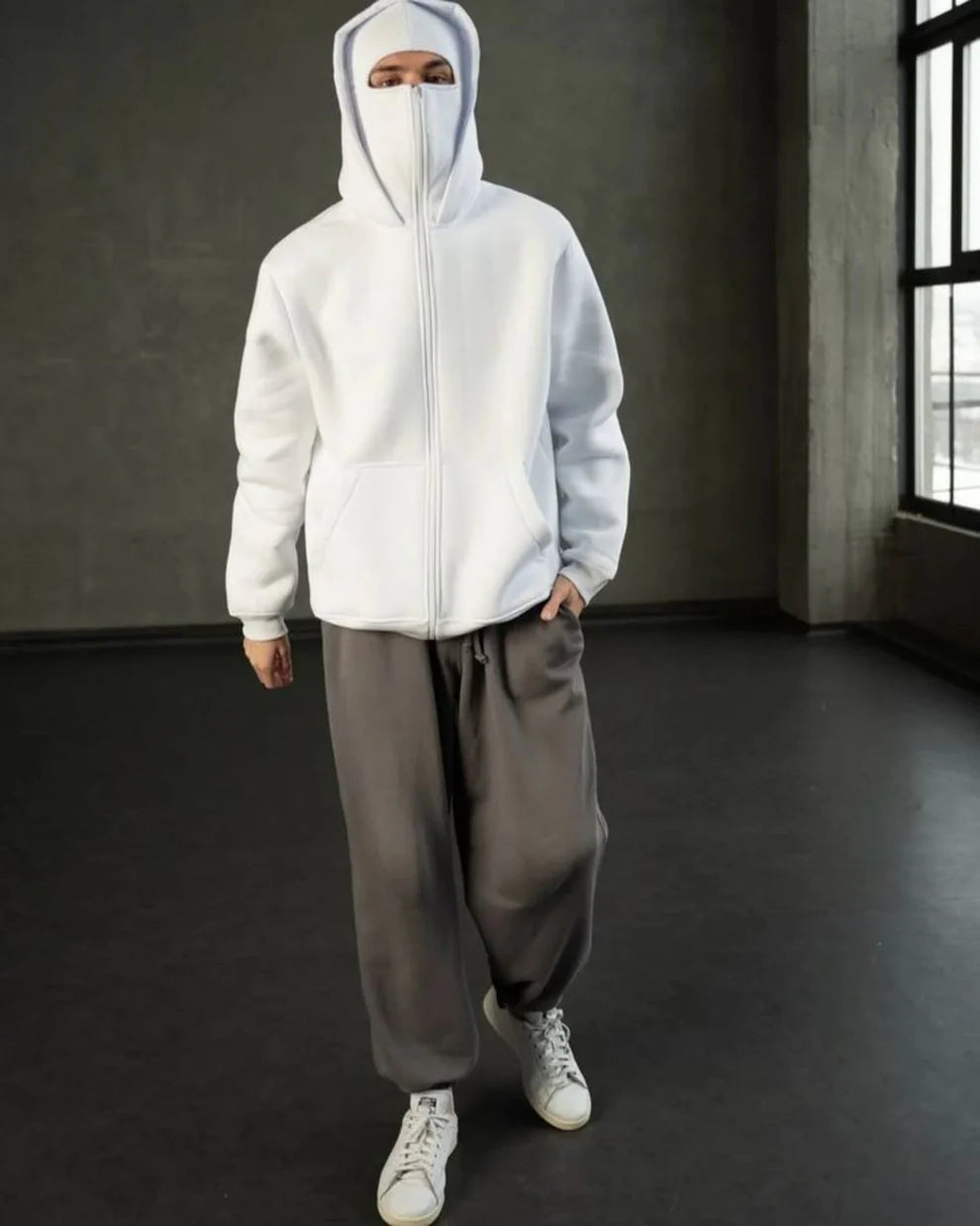 Clean White Balaclava Hoodie Mask.