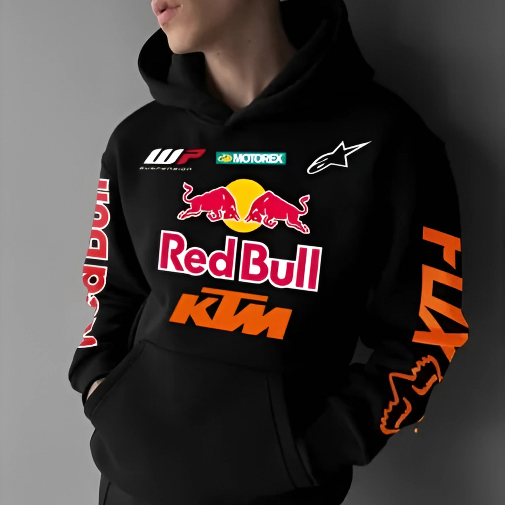KTM Red Bull Racing vintage hoodie red color premium motorsport streetwear for men and women front view