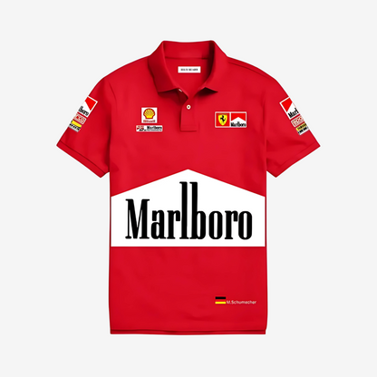 "Marlboro motorsport vintage tee featuring bold graphic design for racing and retro fashion lovers"