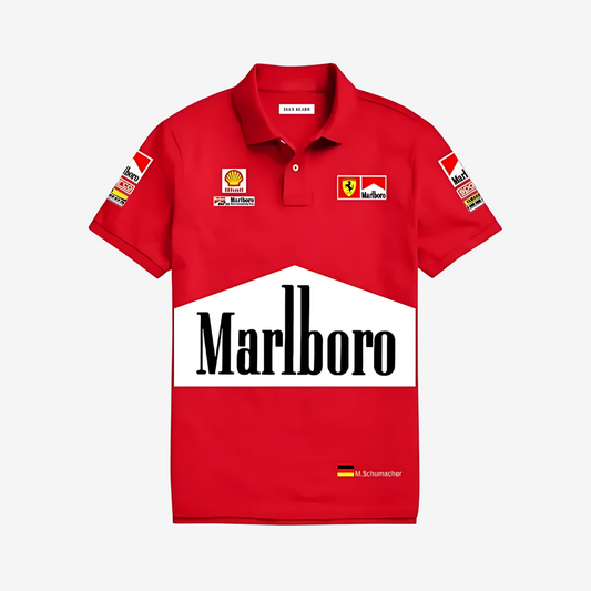 "Marlboro motorsport vintage tee featuring bold graphic design for racing and retro fashion lovers"