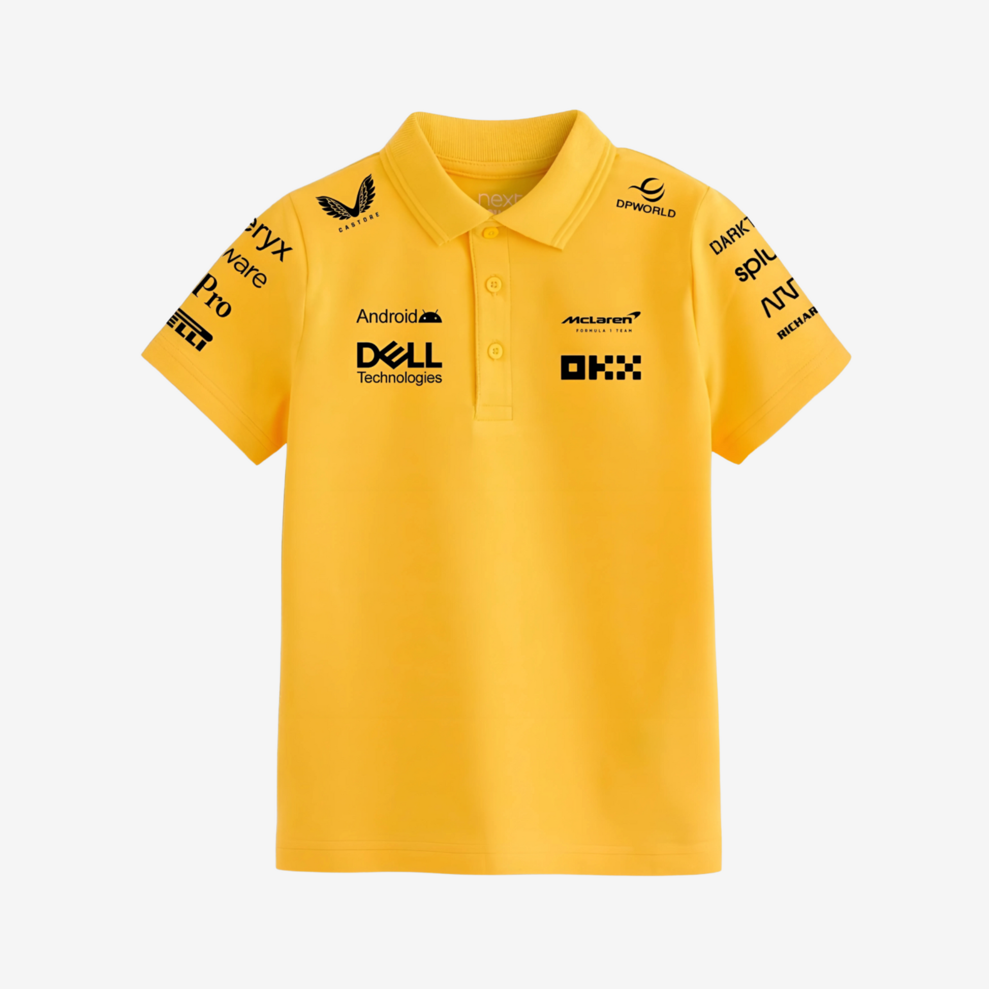 "Yellow McLaren racing polo t-shirt from Bombyy with premium fabric and motorsport-inspired design"

"Bright yellow McLaren Formula 1 polo shirt featuring bold team branding and sporty collar"