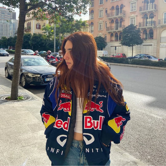 Premium Red Bull embroidered racing jacket with sleek design and authentic motorsport-inspired detailing for unisex wear.
