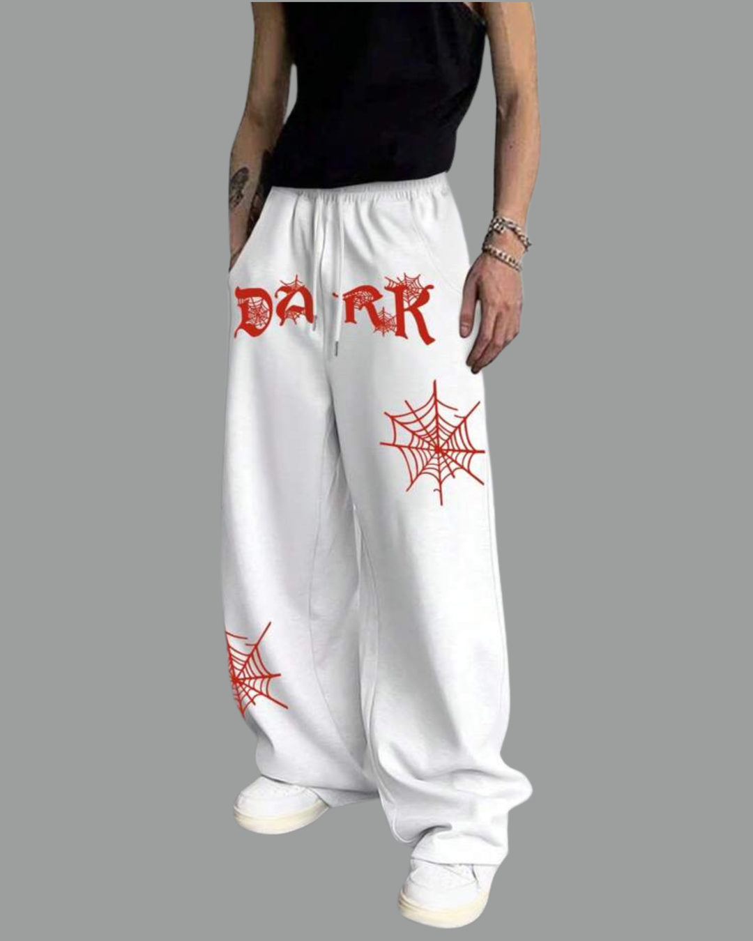 Dark spider track pants with straight fit design, premium all-season fabric streetwear by BombyyClothing