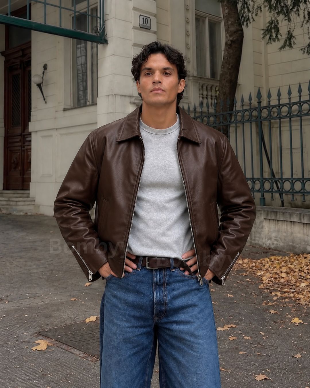Bombyy basic plain brown leather jacket with 300 GSM wrinkle-free finish