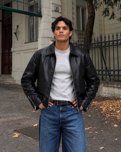 Bombyy basic plain matt black leather jacket with 300 GSM wrinkle-free finish