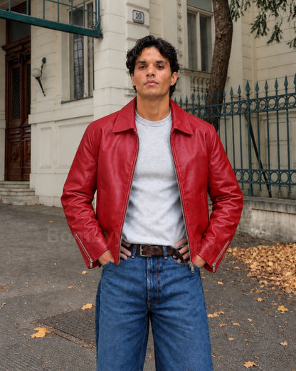 Bombyy basic plain red leather jacket with 300 GSM wrinkle-free finish