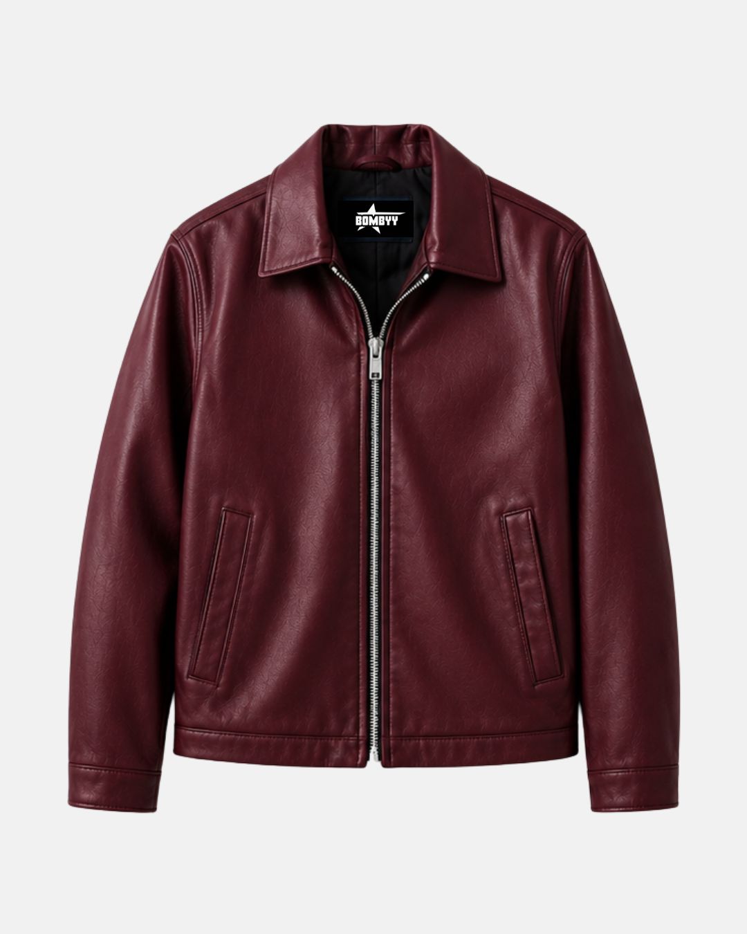 Bombyy Burgundy Faux Leather Jacket for Men and Women Premium Unisex Front and Back View