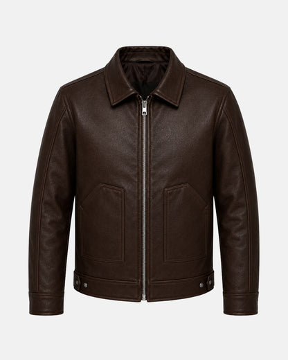Dark Brown Premium Leather Jacket for Men by Bombyy with Regular Fit and High-Quality Zip