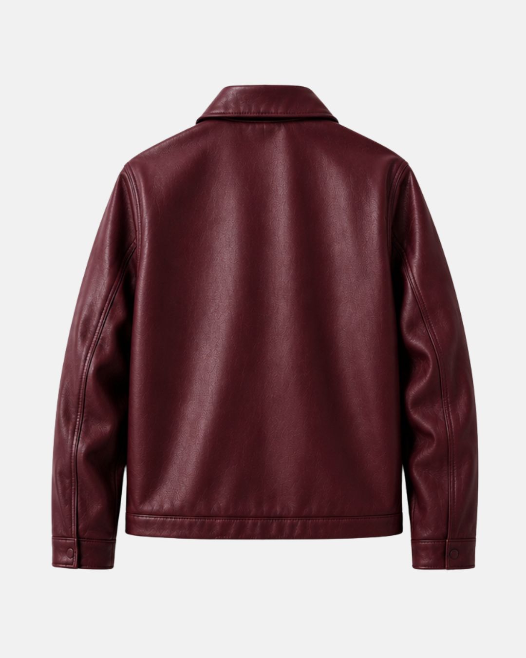 Bombyy Premium Burgundy Faux Leather Jacket with Classic Collar and Metal Zipper