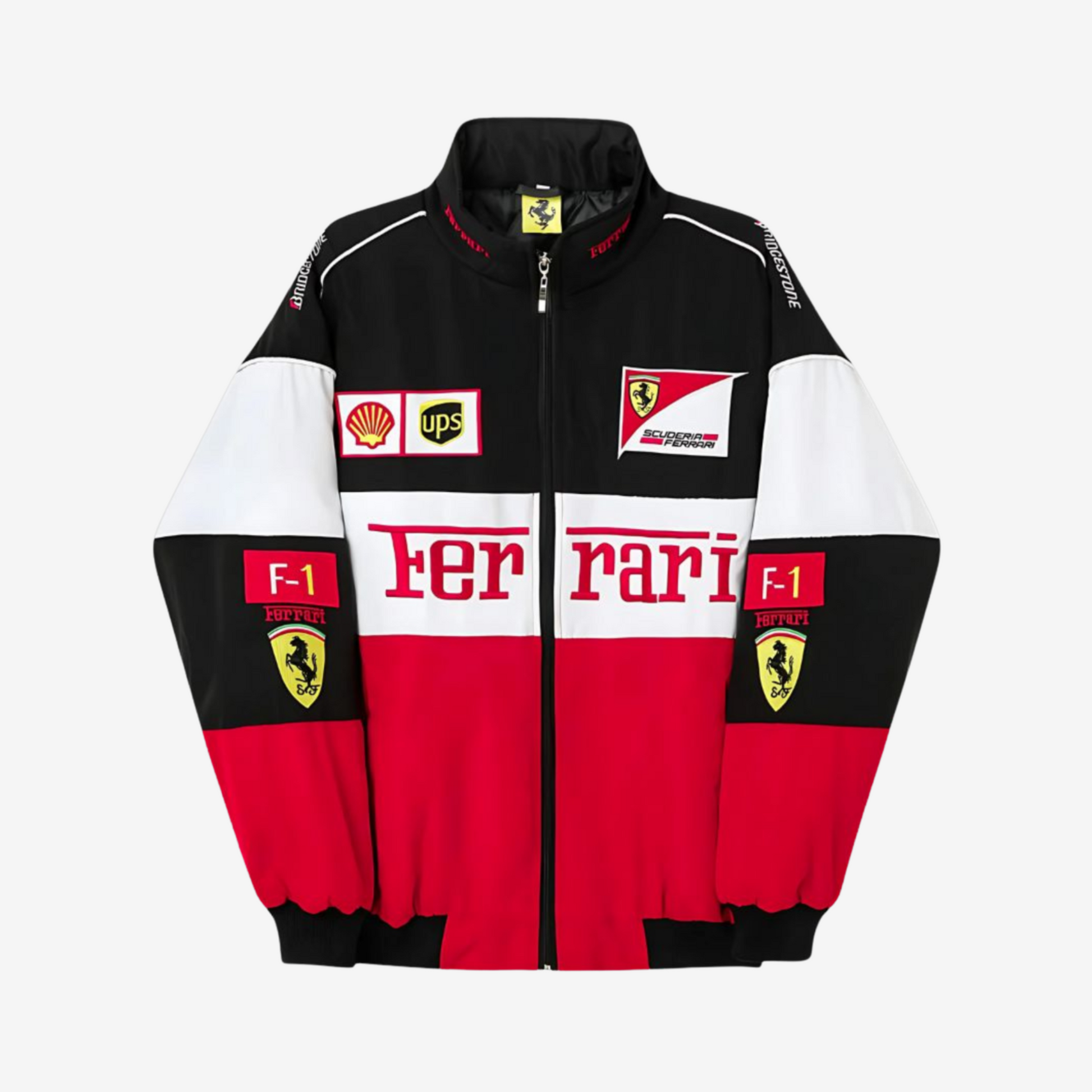 Ferrari F1 bomber jacket by Bombyy, bold red racing style outerwear with premium embroidery and sporty detailing