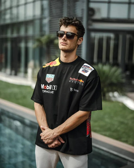 Red Bull Racing Formula 1 T-shirt in premium fabric with bold motorsport design by Bombyy Clothing